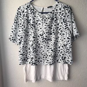 Ann Taylor Floral Print Black and White Blouse